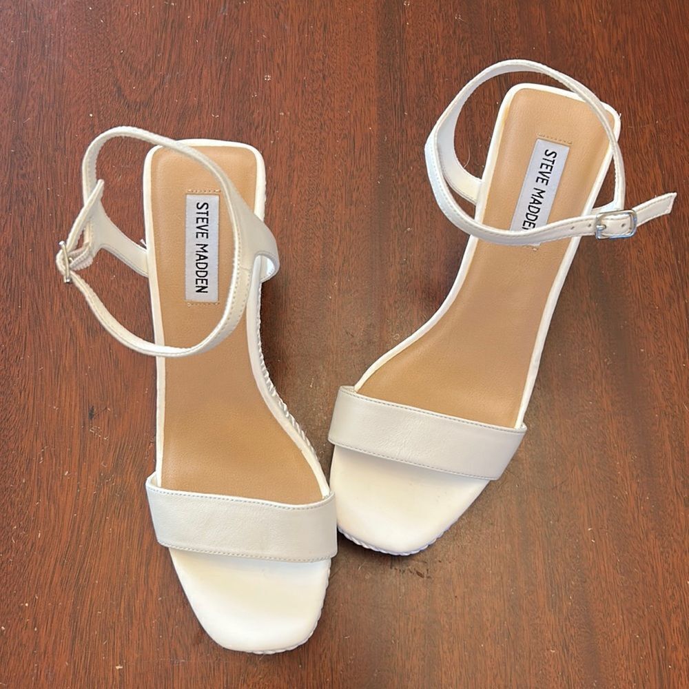 Steve Madden White Ankle-Strap Wedge Sandals
